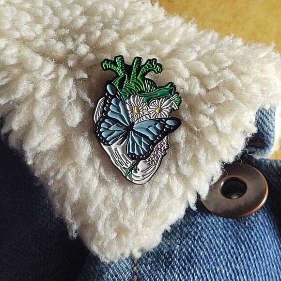 Butterfly Flower Eco Heart Enamel Pin - Picture 1 of 9